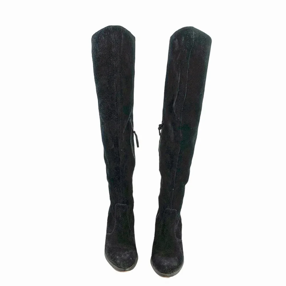 Anthropologie LATIGO Jukebox Black Suede Over the‎ Knee Heel Boots